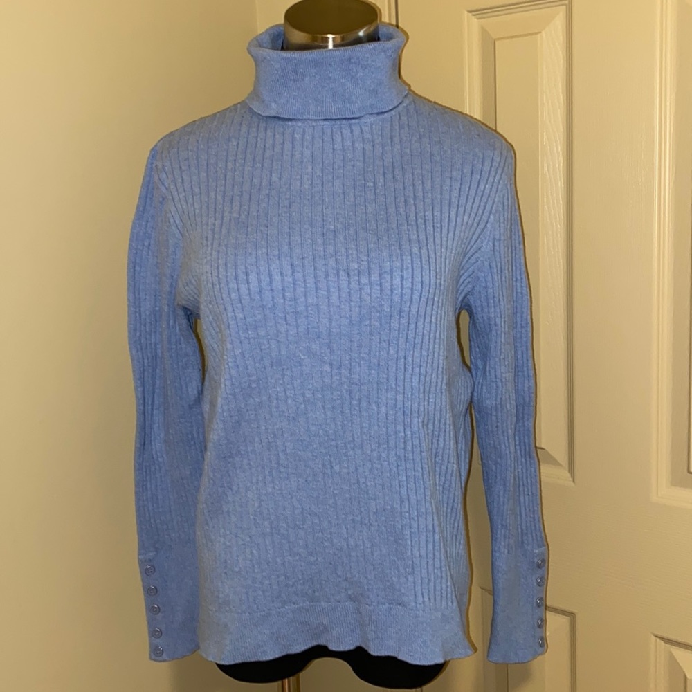 Talbots Blue Ribbed Turtleneck Sweater